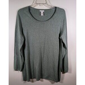 J.Jill Womens Heather Green Ribbed Long Sleeve Sweater Medium Petite